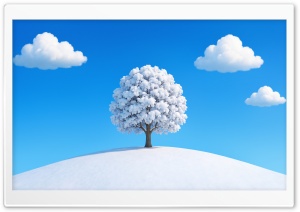 Snowy Tree on a Hill in Winter 4K UHD Wallpaper for Widescreen and UltraWide Desktop, UltraHD TV, Smartphone, Tablet