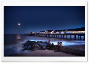 Southwold Pier Beach Suffolk, Beautiful Night Ultra HD Wallpaper for 4K UHD Widescreen desktop, tablet & smartphone