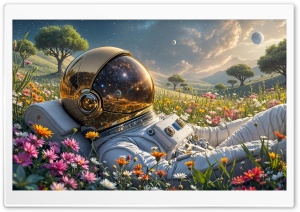 Spaceman in the Flower Field Ultra HD Wallpaper for 4K UHD Widescreen Desktop, Lockscreen, Screensaver, TV, Tablet, Smartphone