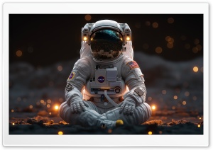 Spaceman Meditating on the Moon Ultra HD Wallpaper for 4K UHD Widescreen Desktop, Lockscreen, Screensaver, TV, Tablet, Smartphone