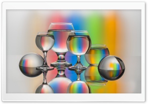 Spectrum Reflections in Water-Filled Glasses 4K UHD Wallpaper for Widescreen and UltraWide Desktop, UltraHD TV, Smartphone, Tablet