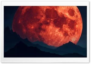Spooky Blood Moon Jagged Mountains 4K UHD Wallpaper for Widescreen and UltraWide Desktop, UltraHD TV, Smartphone, Tablet