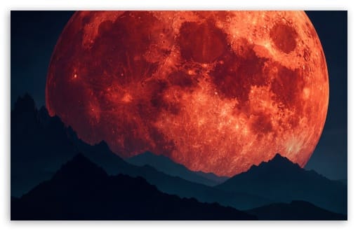 Spooky Blood Moon Jagged Mountains UltraHD Wallpaper for UHD 16:9 ; HD 16:9 ; UltraWide 21:9 24:10 32:10 ; Widescreen 16:10 ; Tablet 1:1 ; Dual 16:10 ;
