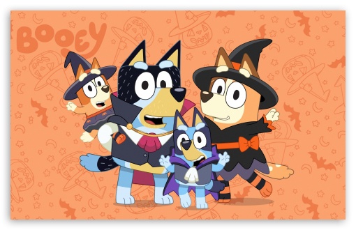 Spooky Cute Bluey Family Halloween UltraHD Wallpaper for UHD 16:9 ; HD 16:9 ; UltraWide 21:9 24:10 ; Widescreen 16:10 ; Tablet 1:1 ;