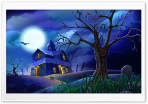 Spooky House Bats Cat Night Full Moon Hallowmas Halloween Ultra HD Wallpaper for 4K UHD Widescreen desktop, tablet & smartphone