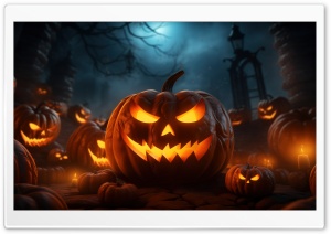 Spooky Outdoor Jack O Lanterns Halloween Ultra HD Wallpaper for 4K UHD Widescreen Desktop, Lockscreen, Screensaver, TV, Tablet, Smartphone