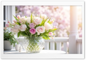 Spring Bouquet on a Table Outdoors 4K UHD Wallpaper for Widescreen and UltraWide Desktop, UltraHD TV, Smartphone, Tablet
