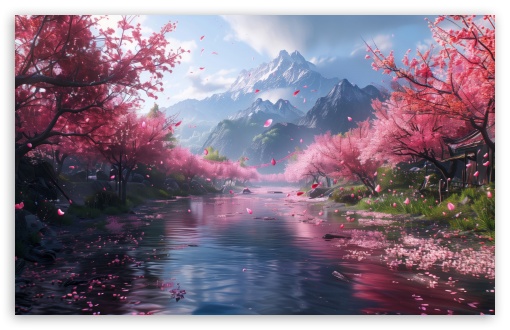 Spring, Cherry Blossom Trees Along the River 3D Art UltraHD Wallpaper for UHD 16:9 2160p 1440p 1080p 900p 720p ; 8K UHD TV 16:9 Ultra High Definition 2160p 1440p 1080p 900p 720p ; UltraWide 21:9 24:10 ; Widescreen 16:10 5:3 WHXGA WQXGA WUXGA WXGA WGA ; Fullscreen 4:3 5:4 3:2 UXGA XGA SVGA QSXGA SXGA DVGA HVGA HQVGA ( Apple PowerBook G4 iPhone 4 3G 3GS iPod Touch ) ; Tablet 1:1 ;