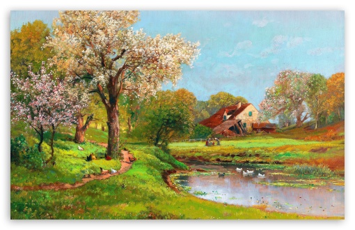 Spring Countryside Painting UltraHD Wallpaper for UHD 16:9 ; HD 16:9 ; UltraWide 21:9 24:10 32:9 32:10 ; Widescreen 16:10 5:3 ; Fullscreen 4:3 5:4 3:2 ; Tablet 1:1 ; Mobile 9:16 9:19.5 9:20 9:21 9:22 10:16 2:3 3:5 3:4 ; Dual 16:10 5:3 16:9 4:3 5:4 3:2 ;