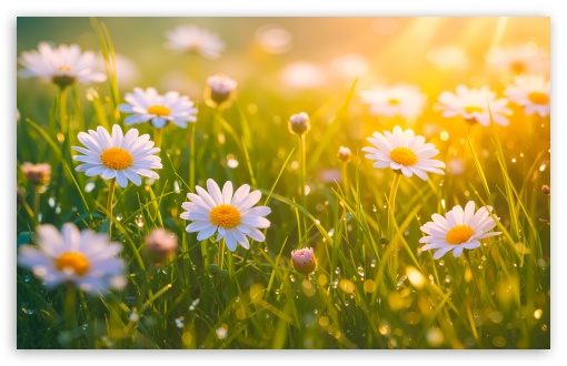 Spring Daisies, Golden Sunlight UltraHD Wallpaper for UHD 16:9 ; HD 16:9 ; UltraWide 21:9 24:10 32:9 32:10 ; Widescreen 16:10 ; Tablet 1:1 ; Mobile 9:16 9:19.5 9:20 ; Dual 16:10 16:9 ;
