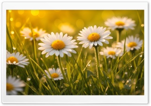 Spring Daisies in Green Grass 4K UHD Wallpaper for Widescreen and UltraWide Desktop, UltraHD TV, Smartphone, Tablet