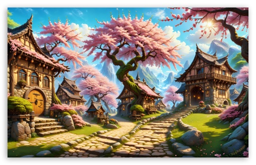 Spring, Village, Amazing Artwork UltraHD Wallpaper for UHD 16:9 ; HD 16:9 ; Widescreen 16:10 5:3 ; Fullscreen 4:3 5:4 3:2 ; Tablet 1:1 ;