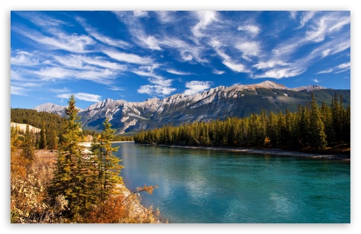 Spruces River Mountains Sky Ultra HD Desktop Background Wallpaper for ...