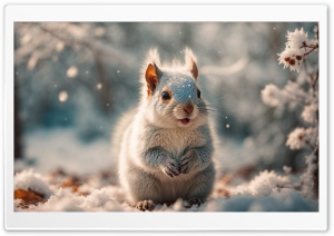 Squirrel in Snow, Winter Ultra HD Wallpaper for 4K UHD Widescreen Desktop, Lockscreen, Screensaver, TV, Tablet, Smartphone