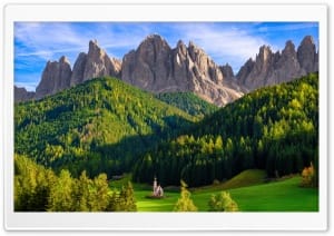 St. John Chapel Autumn, Dolomites 4K UHD Wallpaper for Widescreen and UltraWide Desktop, UltraHD TV, Smartphone, Tablet