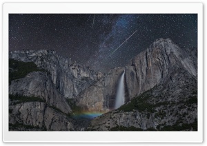 Stars, Meteor Shower, Waterfall, Rainbow, Astrophotography Ultra HD Wallpaper for 4K UHD Widescreen desktop, tablet & smartphone
