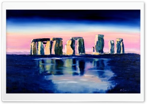 Stonehenge Oil Painting England Ultra HD Wallpaper for 4K UHD Widescreen desktop, tablet & smartphone