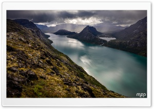 Storm Clouds, Gjende Glacier Mountain Lake, Panoramic, Landscape 4K UHD Wallpaper for Widescreen and UltraWide Desktop, UltraHD TV, Smartphone, Tablet