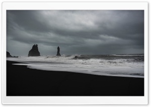 Stormy Weather, Waves, Black Sand Beach, Rocks Ultra HD Wallpaper for 4K UHD Widescreen desktop, tablet & smartphone