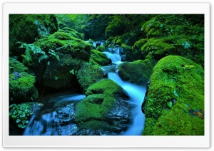 Stream Flowing through Mossy Rocks Ultra HD Wallpaper for 4K UHD Widescreen Desktop, Lockscreen, Screensaver, TV, Tablet, Smartphone