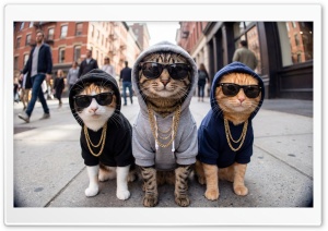 Street Cats with Gold Chains 4K UHD Wallpaper for Widescreen and UltraWide Desktop, UltraHD TV, Smartphone, Tablet