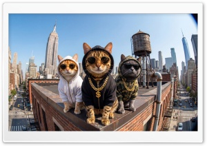 Street Cats with Hoodies and Sunglasses 4K UHD Wallpaper for Widescreen and UltraWide Desktop, UltraHD TV, Smartphone, Tablet
