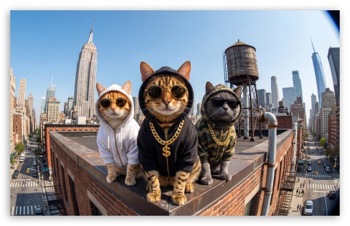 Street Cats with Hoodies and Sunglasses UltraHD Wallpaper for UHD 16:9 ; HD 16:9 ; UltraWide 21:9 24:10 32:9 32:10 ; Widescreen 16:10 ; Tablet 1:1 ; Dual 16:10 16:9 ;