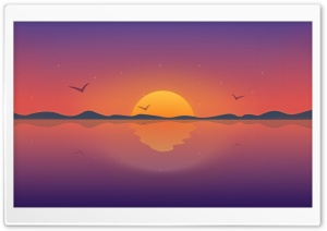 Sun, Lake, Illustration Ultra HD Wallpaper for 4K UHD Widescreen desktop, tablet & smartphone