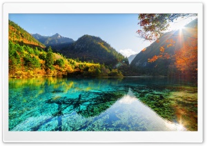 Sunny Day at a Turquoise Lake in the Mountains 4K UHD Wallpaper for Widescreen and UltraWide Desktop, UltraHD TV, Smartphone, Tablet