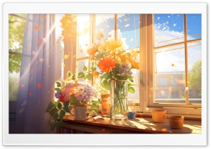 Sunny Day, Flowers, Home, Windows, Drawing Ultra HD Wallpaper for 4K UHD Widescreen desktop, tablet & smartphone