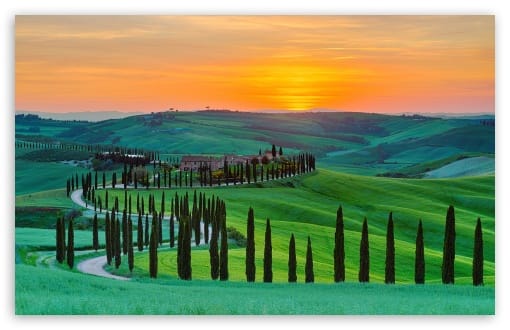 Sunset at Agriturismo Baccoleno, Crete Senesi UltraHD Wallpaper for UHD 16:9 ; HD 16:9 ; UltraWide 21:9 24:10 ; Widescreen 16:10 ; Fullscreen 3:2 ; Tablet 1:1 ; Mobile 9:16 9:19.5 9:20 9:21 9:22 ;