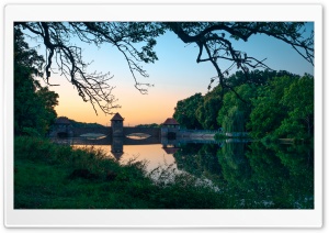 Sunset by the River Bridge 4K UHD Wallpaper for Widescreen and UltraWide Desktop, UltraHD TV, Smartphone, Tablet