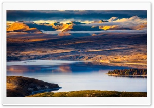 Sunset Lake Mountains Desert Fields Ultra HD Wallpaper for 4K UHD Widescreen Desktop, Lockscreen, Screensaver, TV, Tablet, Smartphone