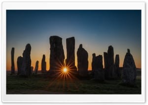 Sunset over the Ancient Callanish Stones, Isle of Lewis 4K UHD Wallpaper for Widescreen and UltraWide Desktop, UltraHD TV, Smartphone, Tablet