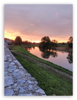 Sunset over the Kupa river, Karlovac, Croatia UltraHD Wallpaper for Mobile 3:4 ;