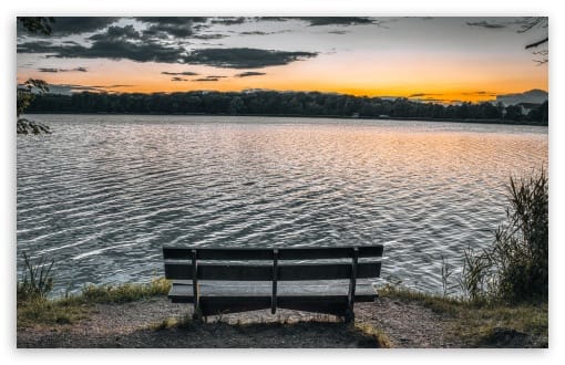 Sunset View from a Lakeside Bench UltraHD Wallpaper for UHD 16:9 ; HD 16:9 ; UltraWide 32:9 32:10 ; Widescreen 16:10 ; Tablet 1:1 ; Dual 16:10 16:9 ;