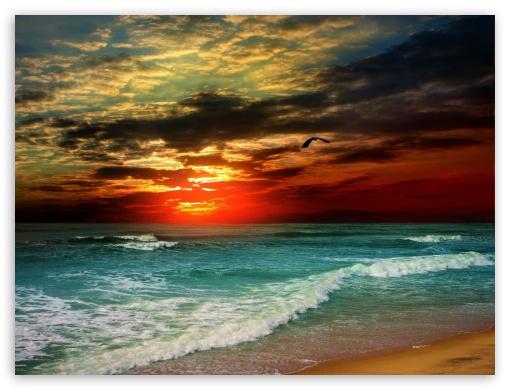 sunset waves UltraHD Wallpaper for Fullscreen 4:3 ;