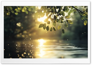 Sunshine, Leaves on Branches, Water Ripple 4K UHD Wallpaper for Widescreen and UltraWide Desktop, UltraHD TV, Smartphone, Tablet