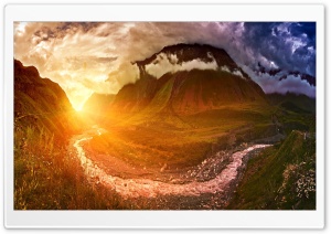 Sunshine, Mountain Landscape Fisheye Photography Ultra HD Wallpaper for 4K UHD Widescreen desktop, tablet & smartphone