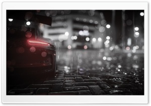 Supercar, Night Rain, City, Bokeh, Black and White Ultra HD Wallpaper for 4K UHD Widescreen desktop, tablet & smartphone