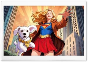 Supergirl and Krypto DC Dark Legion Comic Art Style 4K UHD Wallpaper for Widescreen and UltraWide Desktop, UltraHD TV, Smartphone, Tablet