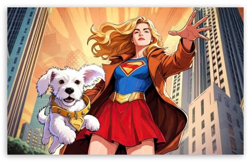 Supergirl and Krypto DC Dark Legion Comic Art Style UltraHD Wallpaper for UHD 16:9 ; HD 16:9 ; UltraWide 21:9 24:10 ; Widescreen 16:10 ; Tablet 1:1 ;