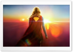 Supergirl Standing in Front of Twin Suns Sunset 2026 Movie 4K UHD Wallpaper for Widescreen and UltraWide Desktop, UltraHD TV, Smartphone, Tablet