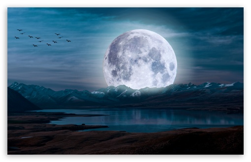 Surreal Moon in a Mountain Landscape UltraHD Wallpaper for UHD 16:9 ; HD 16:9 ; UltraWide 21:9 24:10 ; Widescreen 16:10 5:3 ; Fullscreen 4:3 5:4 3:2 ; Tablet 1:1 ; Mobile 9:16 10:16 2:3 3:5 3:4 ; Dual 4:3 5:4 3:2 ;