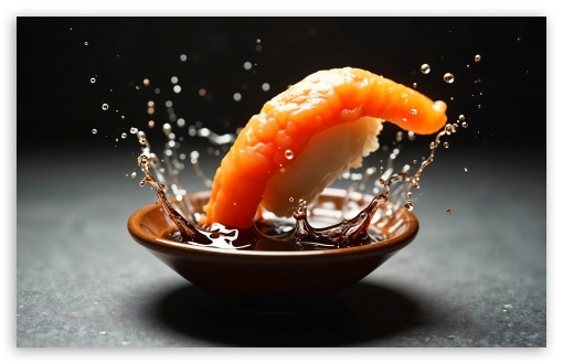 Sushi Dipped in Soy Sauce UltraHD Wallpaper for UHD 16:9 ; HD 16:9 ; UltraWide 21:9 24:10 ; Widescreen 16:10 5:3 ; Fullscreen 4:3 5:4 3:2 ; Tablet 1:1 ;