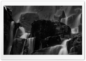 Sweden Brudslojan Waterfall Monochrome 4K UHD Wallpaper for Widescreen and UltraWide Desktop, UltraHD TV, Smartphone, Tablet