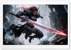 Sword Wielding Female Warrior Art 4K UHD Wallpaper for Widescreen and UltraWide Desktop, UltraHD TV, Smartphone, Tablet