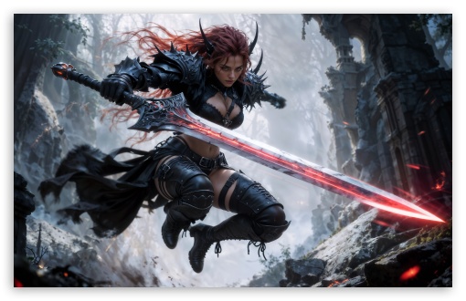 Sword Wielding Female Warrior Art UltraHD Wallpaper for UHD 16:9 ; HD 16:9 ; UltraWide 21:9 24:10 32:9 32:10 ; Widescreen 16:10 5:3 ; Fullscreen 4:3 5:4 3:2 ; Tablet 1:1 ; Mobile 10:16 3:4 ; Dual 16:10 5:3 16:9 4:3 5:4 3:2 ;