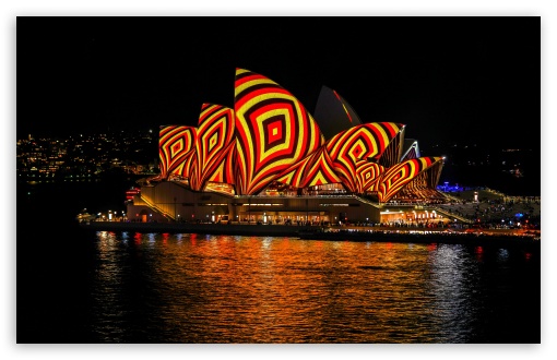Sydney Opera House illuminated during Vivid Festival UltraHD Wallpaper for UHD 16:9 ; HD 16:9 ; UltraWide 21:9 24:10 ; Widescreen 16:10 5:3 ; Fullscreen 4:3 5:4 3:2 ; Tablet 1:1 ;