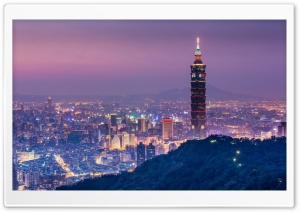 Taipei 101 At Night Panoramic View Ultra HD Wallpaper for 4K UHD Widescreen desktop, tablet & smartphone